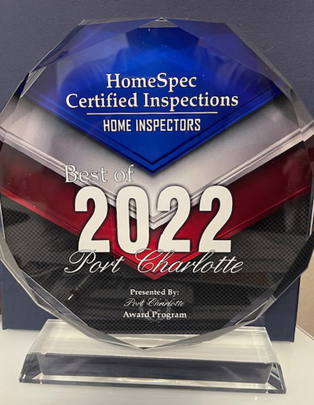 Best of 2022 Port Charlotte Award Plaque- Home Inspector - HomeSpec Certified Inspections